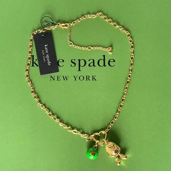 Kate Spade M&M Statement Necklace Green Peanut Pendant Novelty Box Gift - Picture 5 of 11